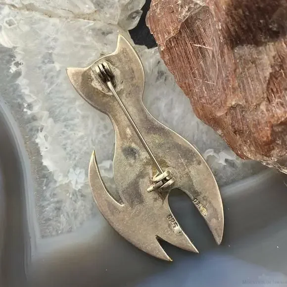 Sterling Silver Chip Inlay Cat Brooch, Made In Mexico - Picture 7 of 10